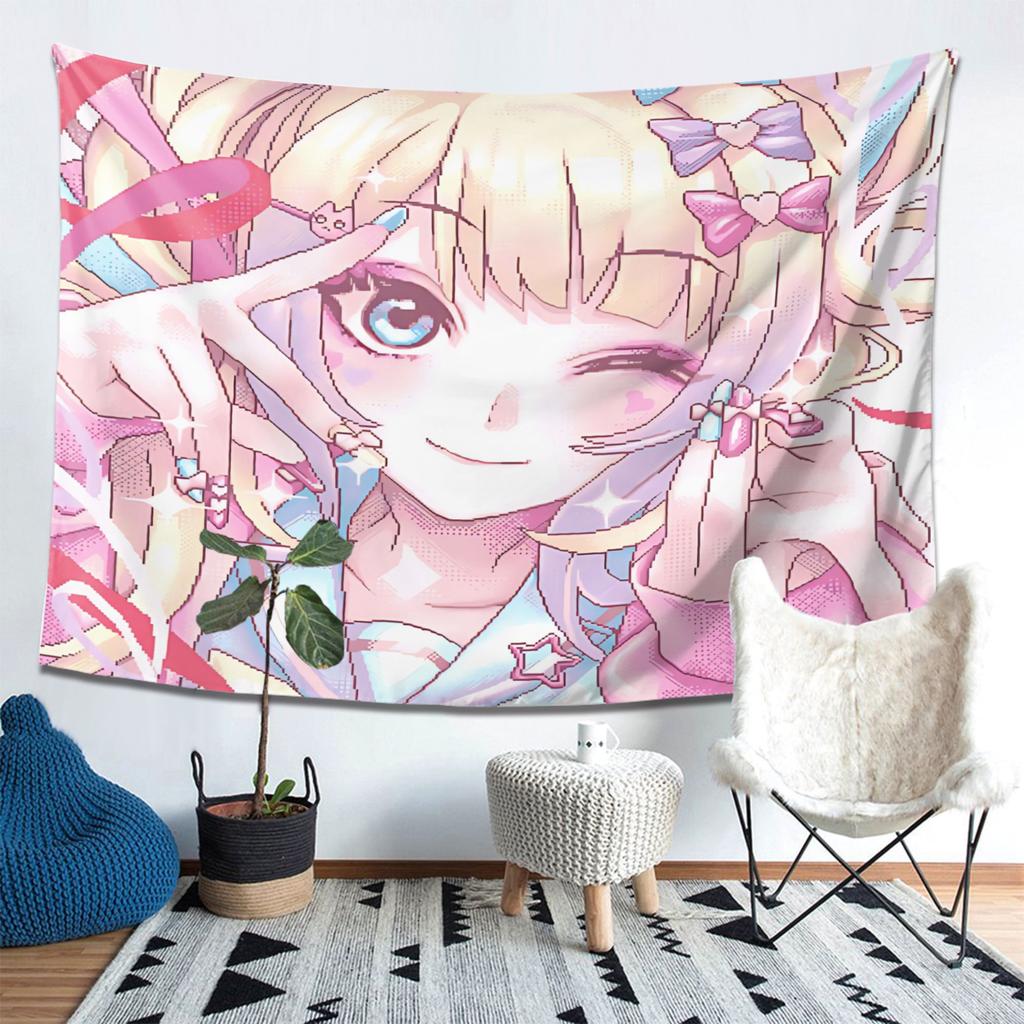 Needy Girl Overdose Kangel Tapestry Art Wall Hanging Aesthetic Pink Room Decor Cool Room Stuff Background Cloth For Bedroom