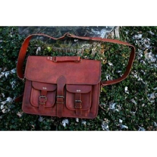 Pánska taška na notebook Real Goat Leather Vintage Brown Messenger Aktovka cez rameno