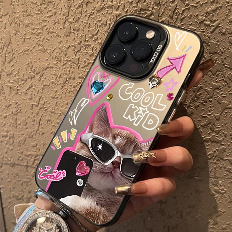 Cool Sunglasses Cat Electroplate Silver Phone Case For iPhone 17 16 15 14 13 12 11 Pro Max 17 Air 16E 7 8 Plus X XS XR Cover