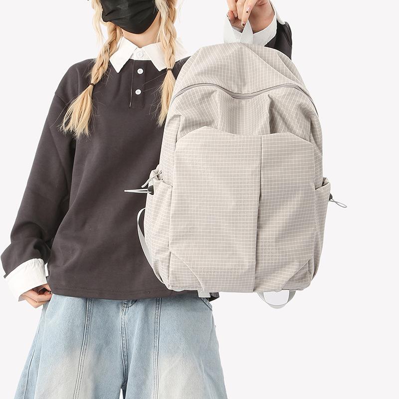 Schoolbag New Casual Backpack Large Capacity Simple Trendy Cool Backpack Men and Women Middle School Students Solid Color Schoolbag Backpack