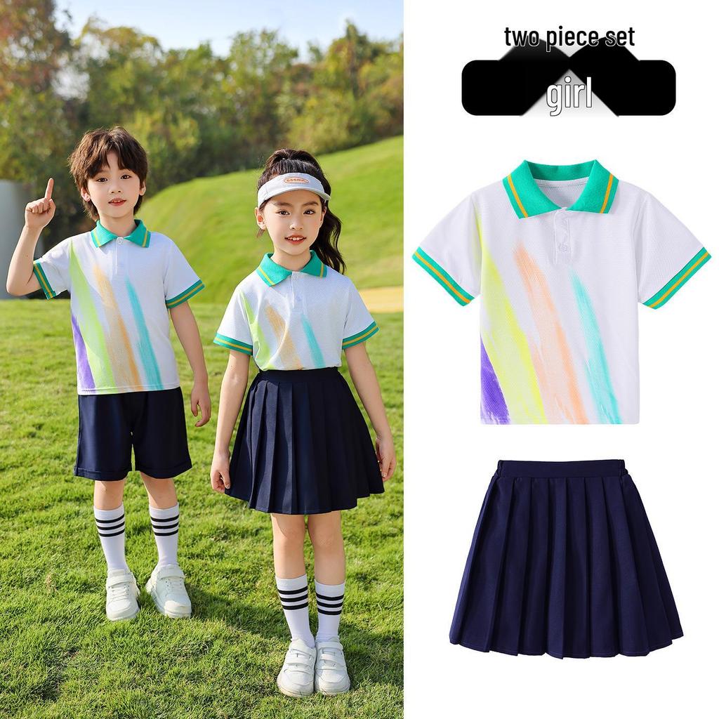 Primary School Summer Short Sleeve Uniform Set for Kindergarten & First Grade - Sports & Graduation Two-Piece Outfit