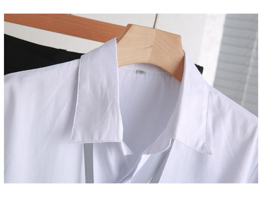 Women's Plus Size Dark Striped Short Sleeve Shirt: Professional Summer Workwear