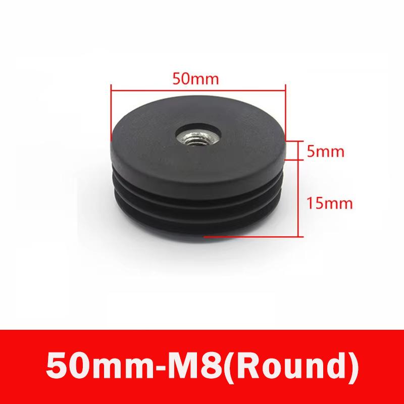 4/8pc Black Square/Round Plastic Pipe Plugs Furniture Leg Feet With M6 M8 M10 Nut Hole Tube Blanking End Inserts Caps Pipe Cover