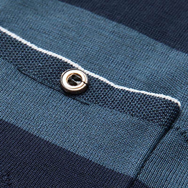 Męska koszulka z długim rękawem, dzianina, swobodny wzór w paski, swetry