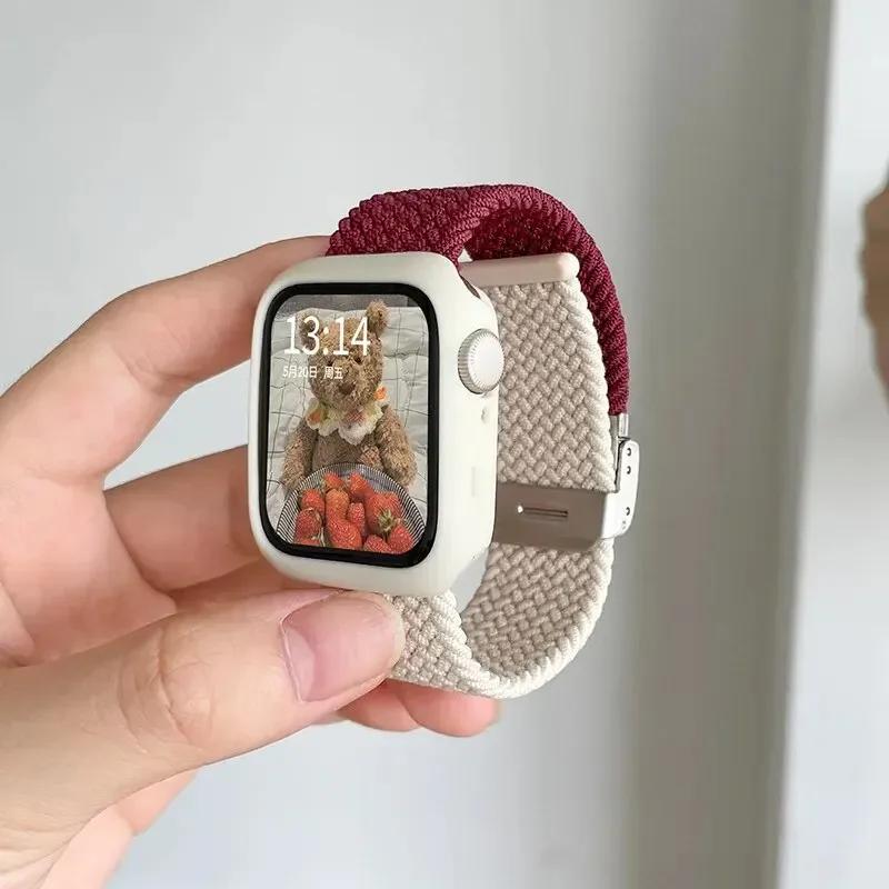 Candy Silicone Case+Strap For Apple Watch Series 9 8 7 45mm 41mm Band SE 6 5 4 44mm 40mm Nylon Correa Strap Iwatch Ultra 2 49mm