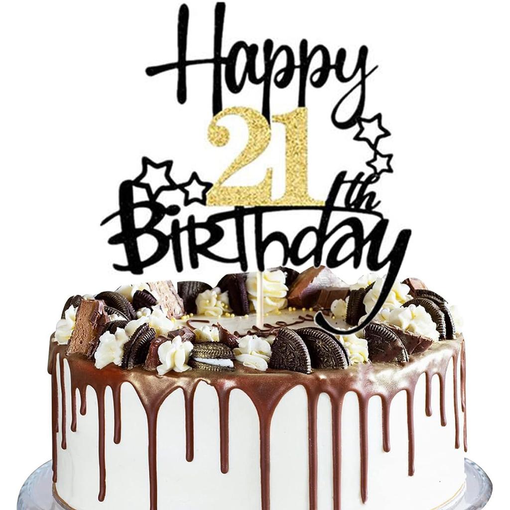 2 STÜCKE Gold Schwarz Happy15th Birthday Cake Topper für Geburtstagstortendekorationen für Jubiläumsfeier Dekorationen Zubehör