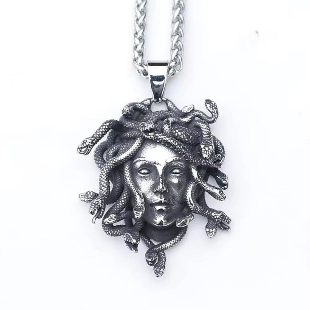 Vintage Snake Woman Medusa Statue Mythical Pendant Necklace