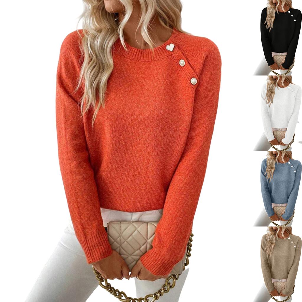 Women's Casual Fashion Long-Sleeved Solid Color Asymmetrical Button-Down Knit Sweater Top