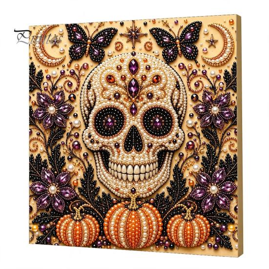 Pumpkin Wall Art Ghost Faux Pearl Kit, Halloween Painting DIY Autumn Home Decor 3D Spooky Skull Craft Kit for Adults Beginners, Fall Handmade