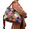 Lederhandtasche Farbiges Rindsleder Rhombus Splicing Schulter Messenger Bag Leder Plaid Bag