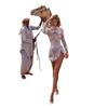 Spring and Summer New European and American Women's Clothing Sexy Long-sleeved Dress Sprinkled with Gold and Silver Fringed Split Evening Dress