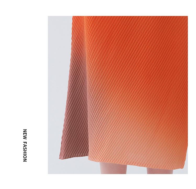 2025 Gradient A-Line Midi Skirt: High-Waisted, Fish Scale Print, Pleated Design