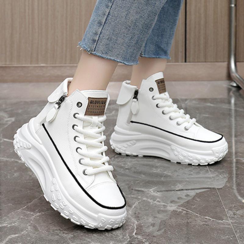 Fashion Women's Sneakers Leather Canvas Breathable Vulcanized Platform Women Boots Casual Shoes Running Shoes for Women Tenis De Mujer42