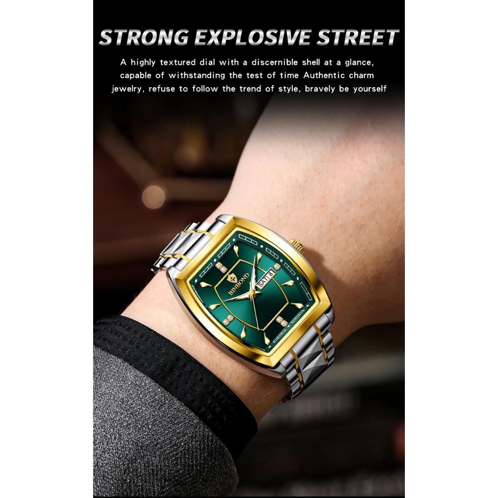 BINBOND B400 Top Brand Quartz Waterproof Watches For Men Luxury Diamond Dial Elegant Stainless Steel Luminous Business Men Watch