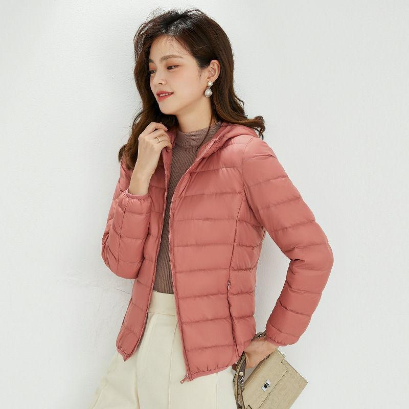 Autumn and winter down light down jacket women's hooded short light thin white duck down fashion coat