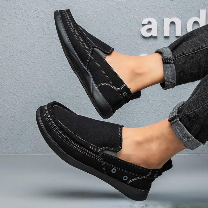 New Men's Canvas Shoes Korean Style Loafers Slip-On Flat Shoes Breathable Wear-Resistant Casual Shoes Fashion Men's Shoes