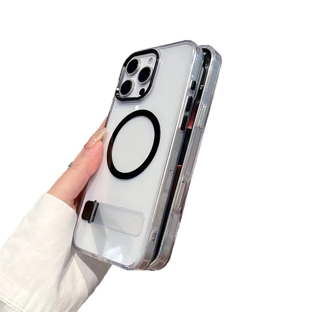 High End Minimalist Couple Phone Case with High Aesthetic Value, Crystal Clear Hardware Horizontal Stand Phone Case for Apple 15pro Phone Case