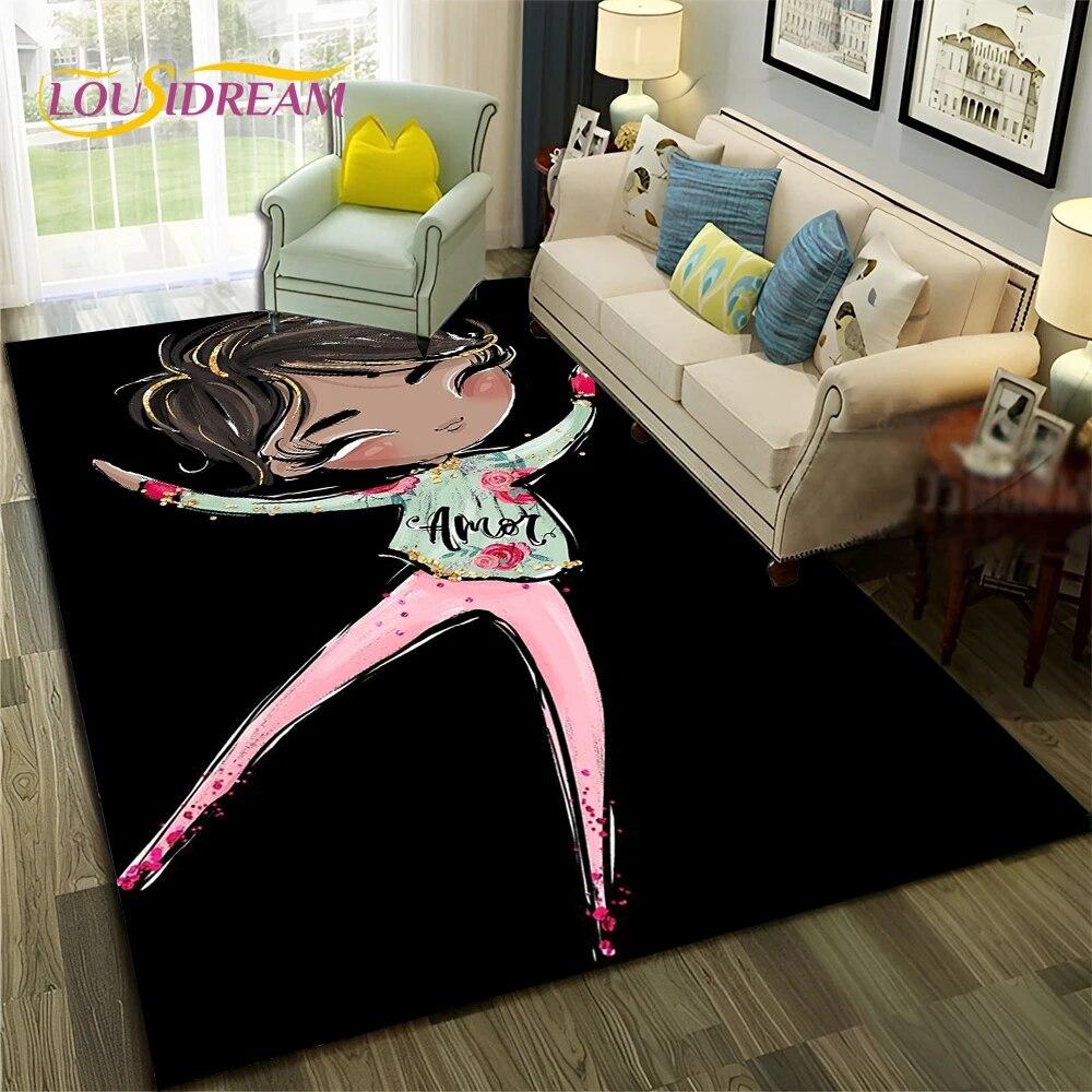 Cartoon Ballerina Fairy Cute Ballet Girl Carpet Rug for Home Living Room Bedroom Sofa Doormat Decor,Child Non-slip Floor Mat