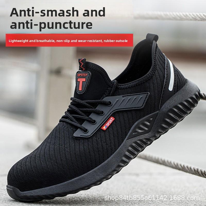 Men's Knitted Safety Shoes Anti Smash Anti Puncture Breathable Comfort Steel Toe Lightweight Work Shoes