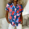 Women's Shirt Hawaiian Print Button Short Sleeved Pocket Casual Top