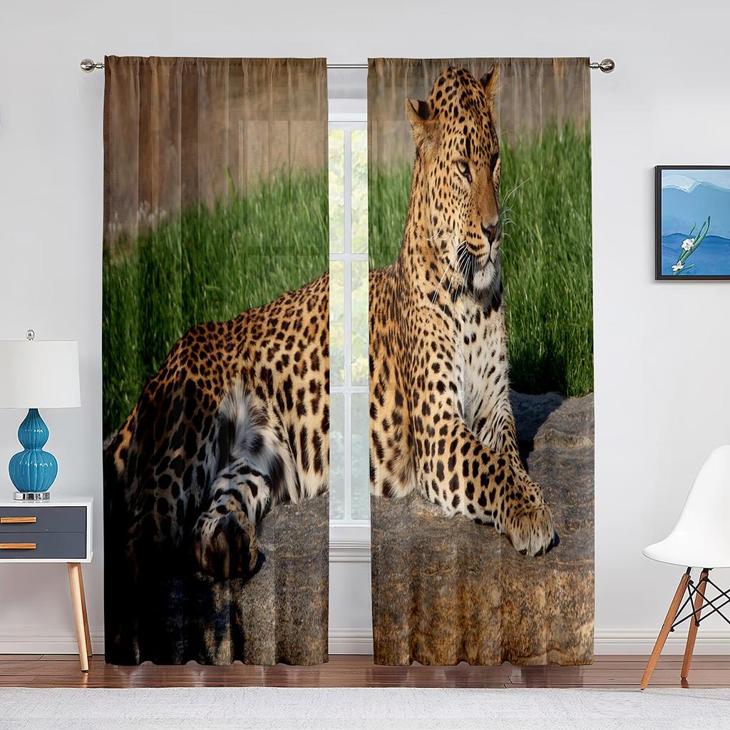 African Animal Safari Leopard Wildlife Cheetah Sheer Voile Curtains for Living Room Bedroom Kitchen Decor Tulle Window Curtain