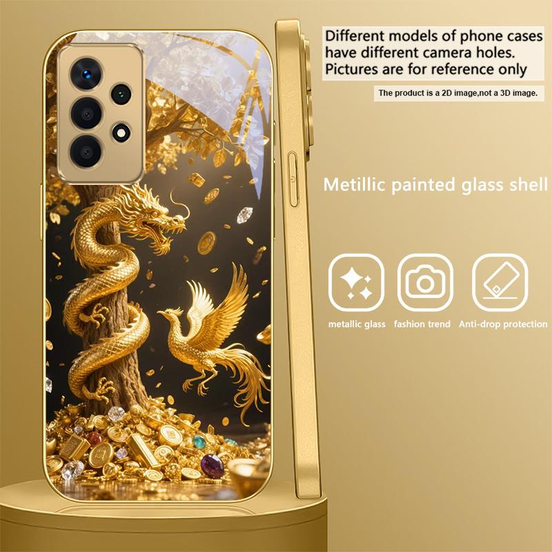 Golden Dragon Coiling For Samsung A 31 32 A33 A34 35 14 A15 13 A16 25 26 50 52 53 54 55 56 70 71 72 73 Golden glass phone case