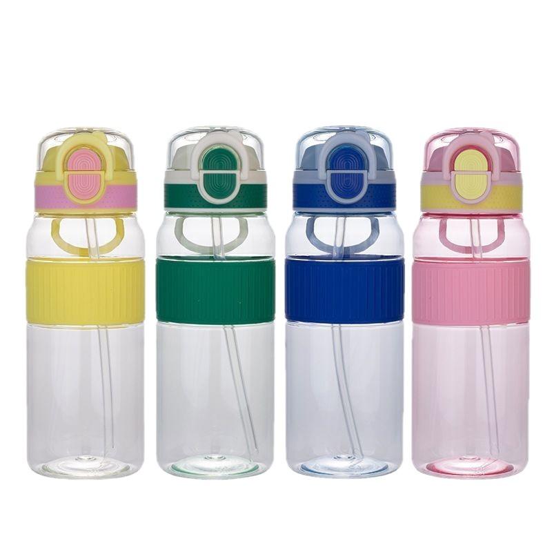 Water bottle plastic cup double drink tritan sports kettle girls office workers high value large capacity portable children straw cup