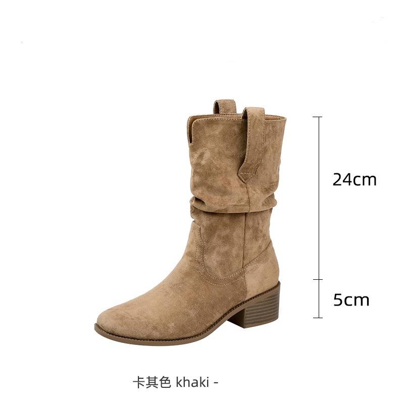 

Женские ботинки Мартина 2025 Новые Осенние Ретро Узкие Универсальные На высоком каблуке Маленькие Короткие Ботинки Ковбойские Ботинки с подкладкой 39 хаки