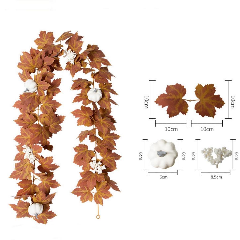 Fall Maples Leaves Garland Simulation Maple Leaf Pumpkin Berry Vine Wreath Thanksgiving Halloween Christmas Fireplace Decoration