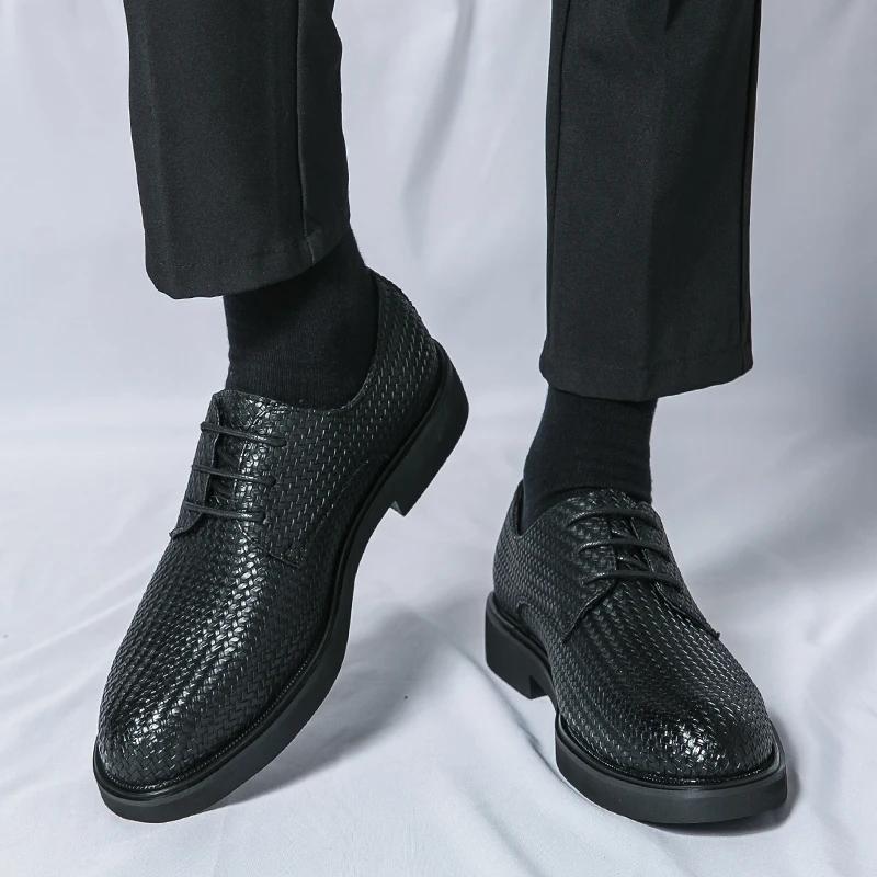 Derby Shoe Men PU Microfiber Leather Lace Up Anti-skid Fashion Comfortable Anti-skid Business Formal Banquet Shoes