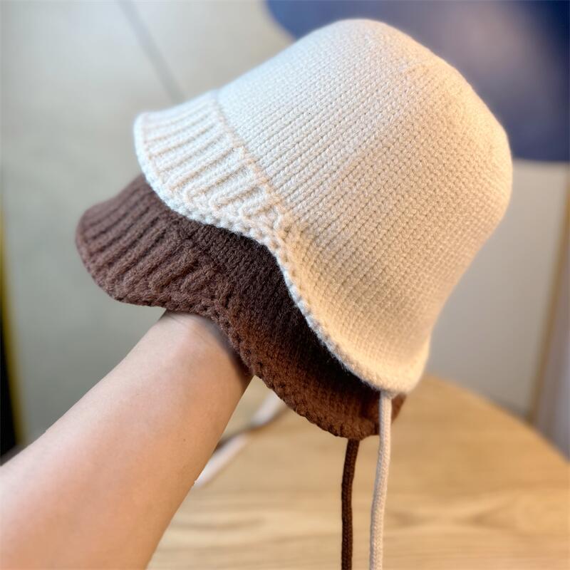 Autumn and Winter Warm Wool Hat Women's Ear Protector Knitted Pullover Hat Strap Fashion Hat