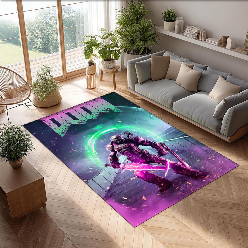 DOOM Printed Crystal Velvet Area Rug, Soft Anti-Slip Water Absorbent Floor Mat for Living Room Bedroom