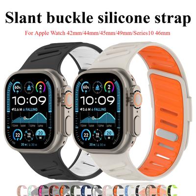 Pulsera Deportiva de Silicona para Apple Watch Ultra 49mm Pulsera con Hebilla Inclinada para iWatch Series 10 46mm 9 8 7 6 5 4 SE 42mm 44mm 45mm Correa con Hebilla Inclinada