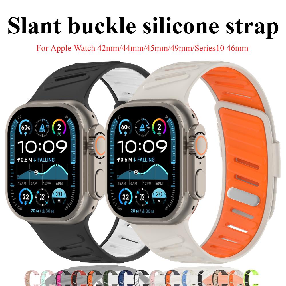 Silicone Sport Band For Apple Watch Ultra 49mm Slanted Buckle Bracelet For IWatch Series 10 46mm 9 8 7 6 5 4 SE 42mm 44mm 45mm Strap