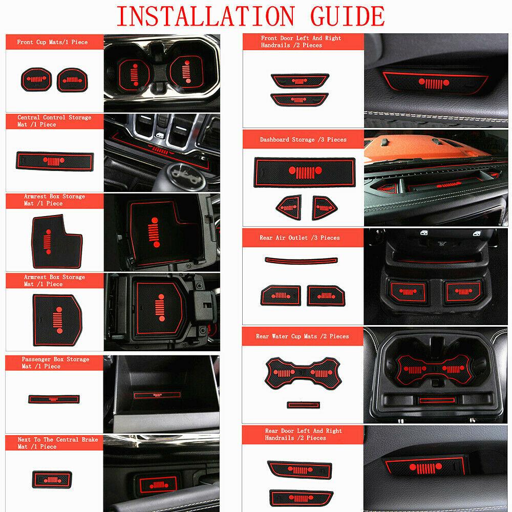 For 2018 Jeep Wrangler JL JLU Accessories Door Mats Gate Slot Mat Cup Pads Red