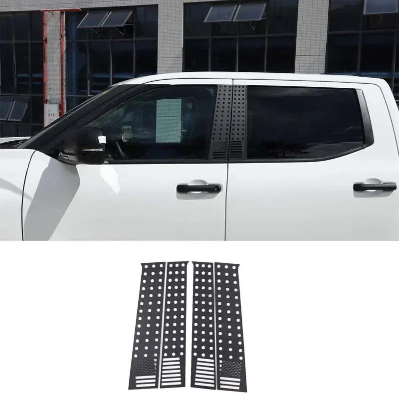For Toyota Tundra -2024 Pickup Car Windows B-pillar Center Column Cover Trim Sticker Aluminum Alloy Black Accessories 4Pcs