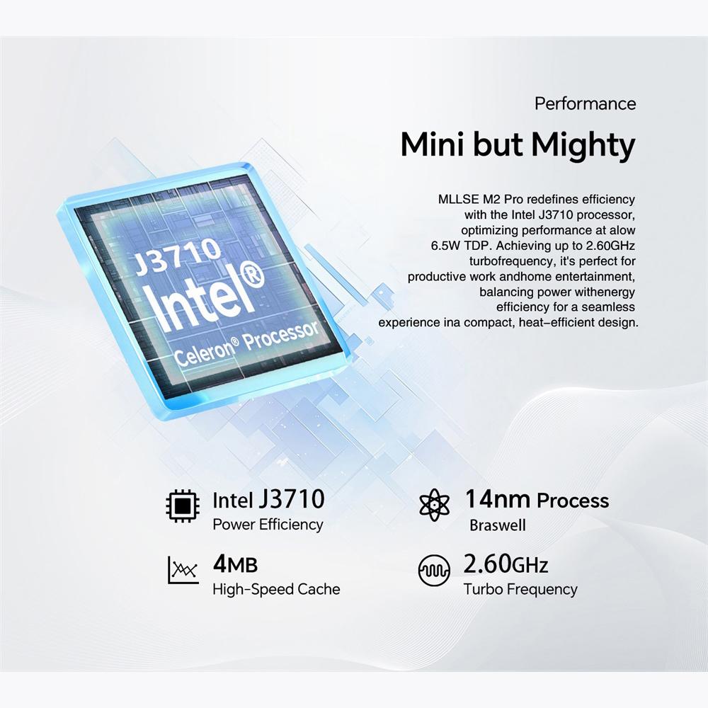MLLSE M2 Pro Mini PC CPU Intel Celeron J3710 8G RAM 256G ROM compatible+VGA USB3.0 Win10Pro Desktop Portable WiFi BT 4.2