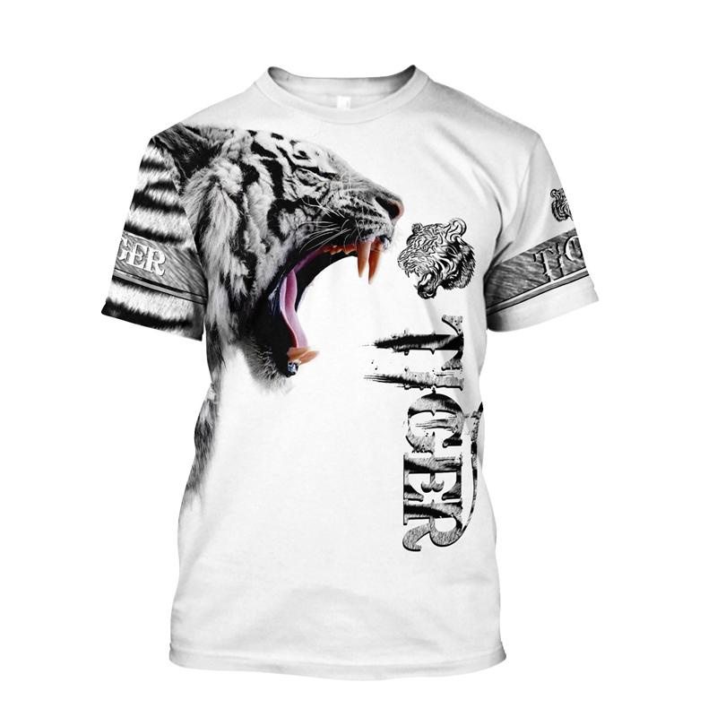 Tiger 3D Harajuku Print Summer Fashion Popular Casual Men's Street Hip-Hop Crewneck Short Sleeve T-shirt Oversized Loose Top New