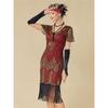 Women's 1920s Great Gatsby Flapper Dress, Sequin Beaded Short Sleeve Fringe Mesh Sexy Cocktail Party Evening Dress
