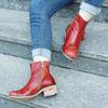 Autumn and winter new hand-rubbed genuine patchwork printed strap women's booties