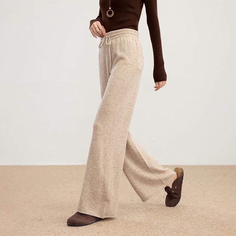 Shexi Women's 100% Wool High-Waisted Wide-Leg Knit Trousers