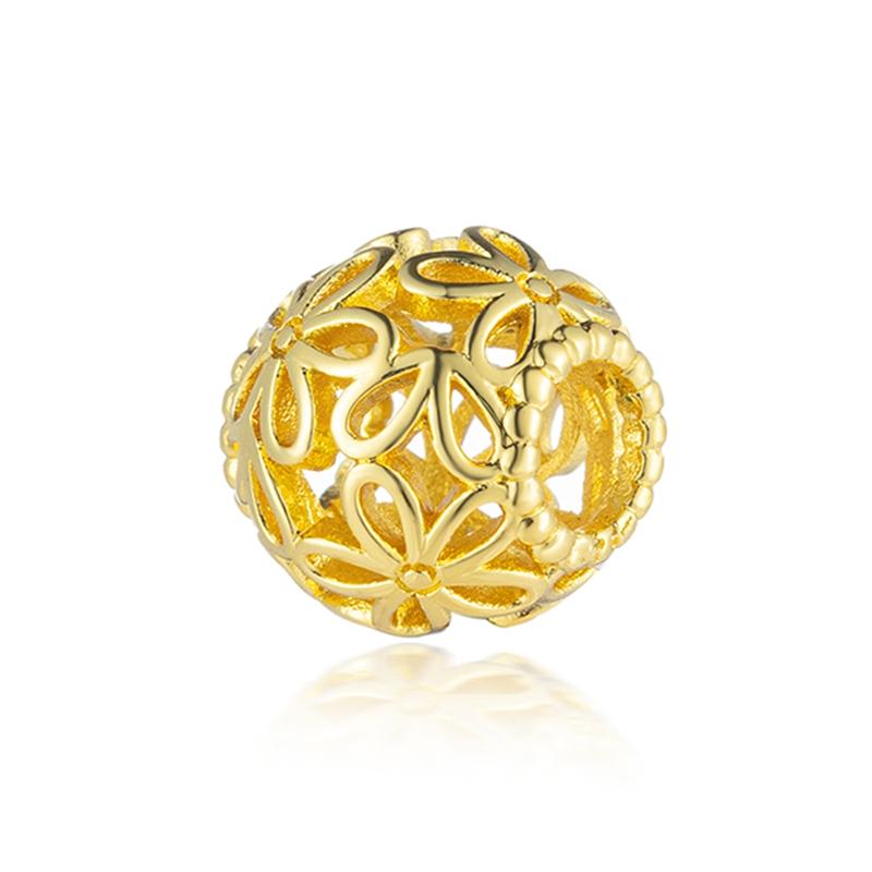 Gold Plated Heart Flower Clip Charm Beads Dangle For Snake Bracelet Necklace DIY Jewelry Women Gift Sparking