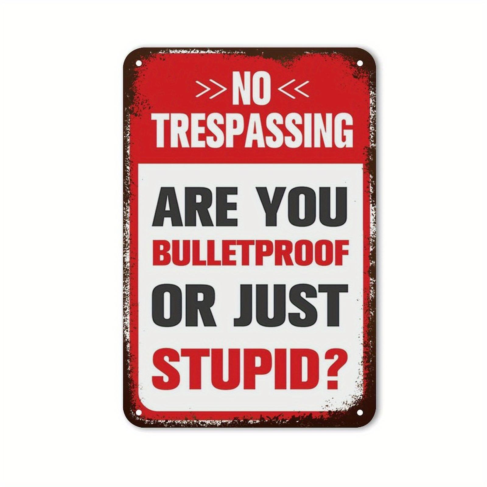 

Printed Humorous No Trespassing Metal Sign, Are You Bulletproof or Just Stupid - Frameless Waterproof and Wall Decoration 20x30cm（7.8x11.8inch）