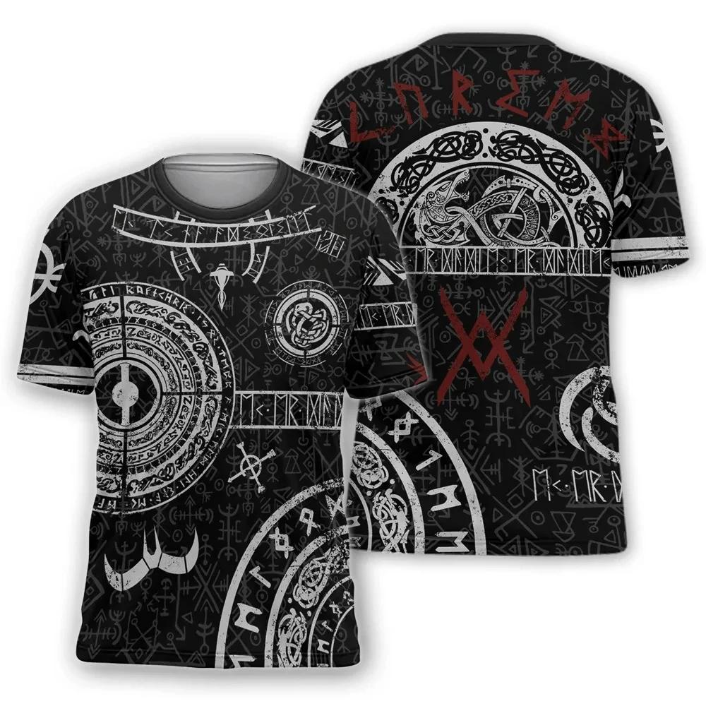 Viking Myth Totem 3D Printed Men's T-shirt Summer Casual Loose Short Sleeve Plus Size Men and Women's Tees Tops Outdoor Streetwear