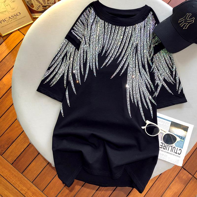 

Футболка с коротким рукавом Black Diamond Feather Wings размера плюс для женщин - модная и омолаживающая L чёрный