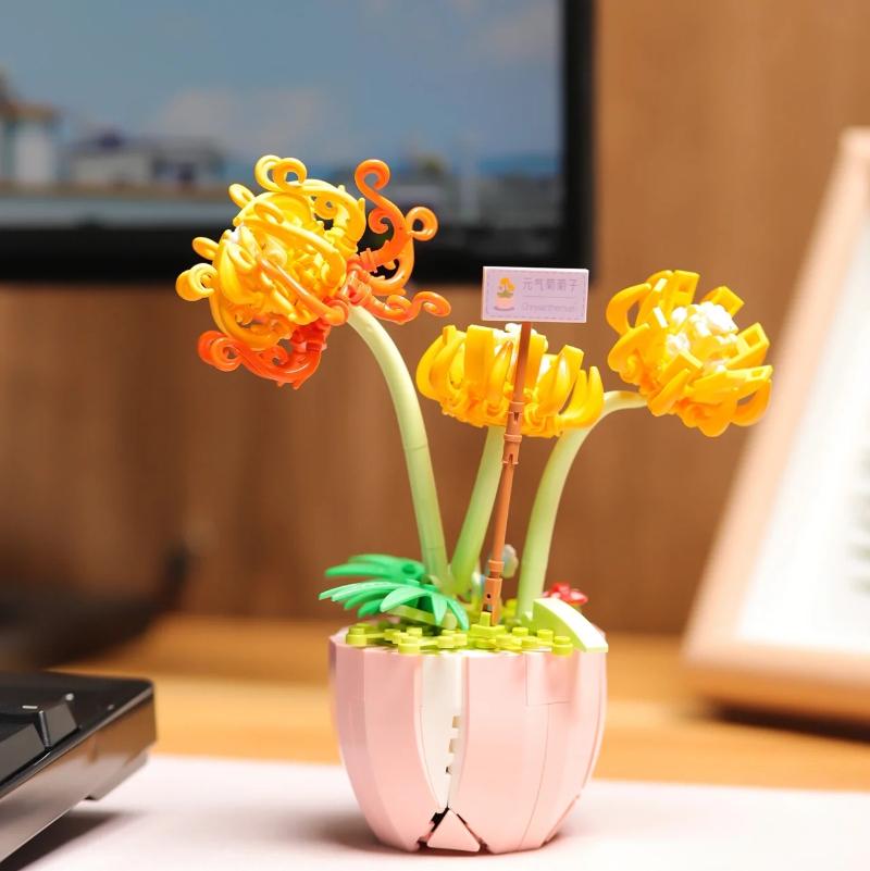 New Mini Building Blocks Toys For Girls Bonsai Bricks Potted Flowers Blossoms Plants Construccion Kids Adult Toys Christmas Gift