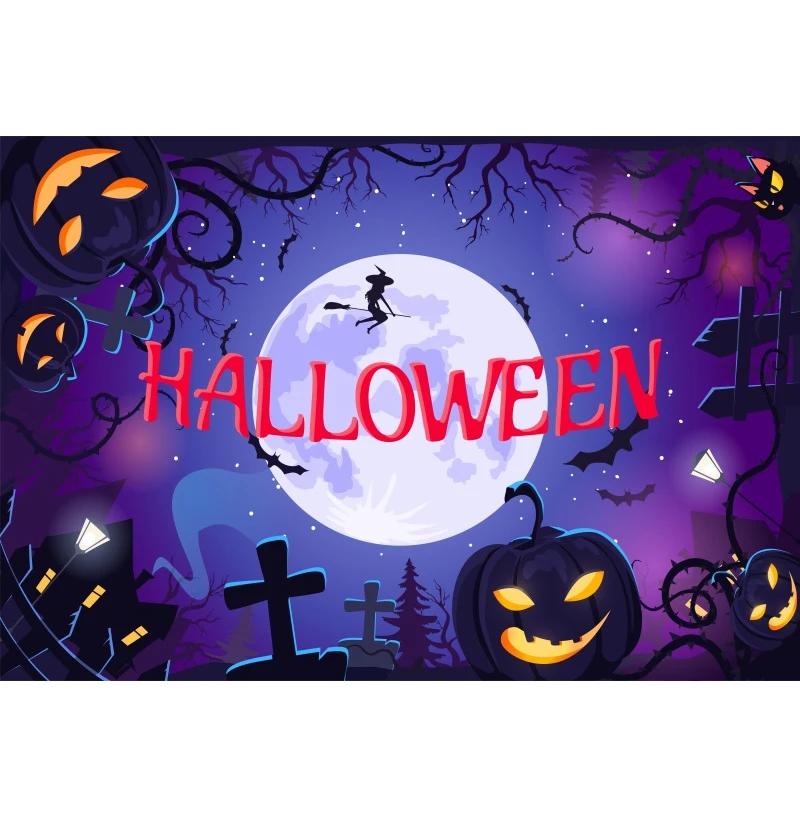1pc Horro Halloween Party Backdrop Night Moon Gothic Castle Pumpkin Bats Banner for Halloween Themed Party Background Decoration