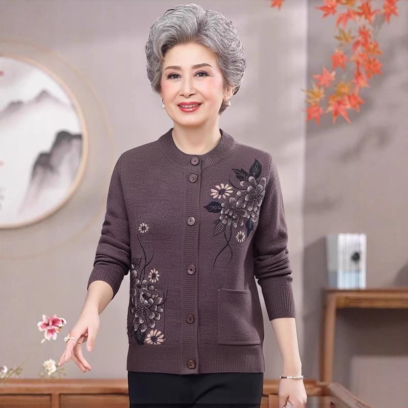 

Round Neck Sweater Cardigan Knitwear for Middle-aged and Elderly Women - Spring, Autumn, Winter Collection One Size