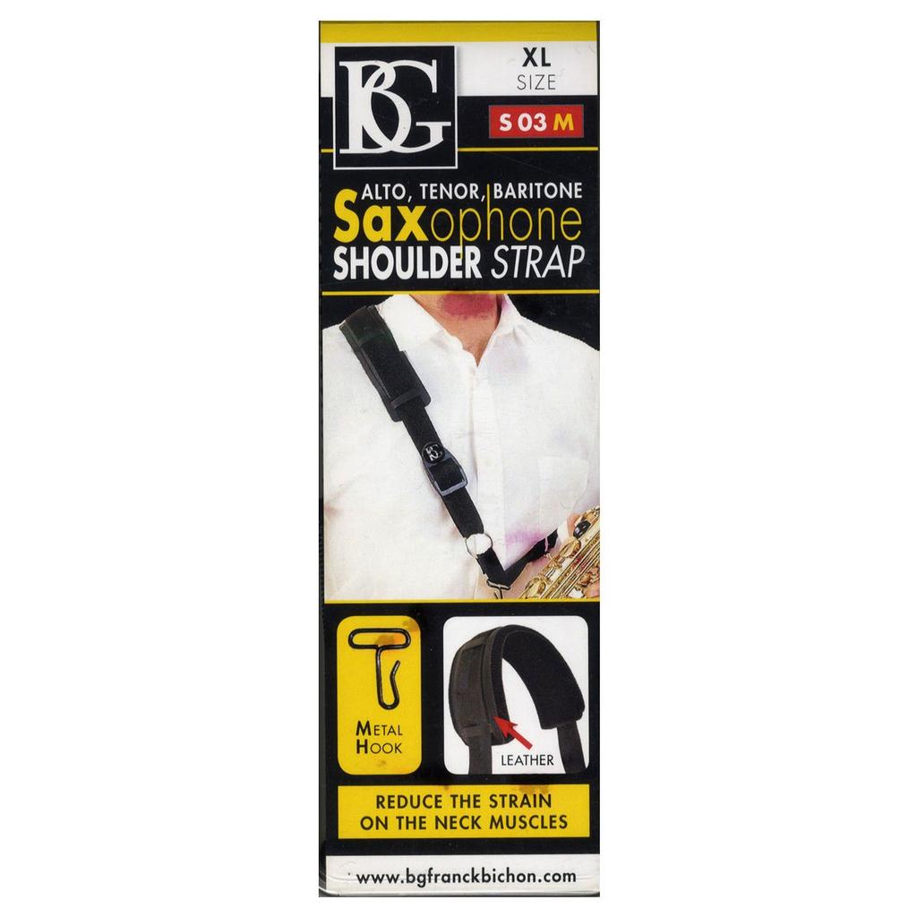 BG SHOULDER Strap for AltoTenorBariton Saxophones, Size XL, with Metal Hook, S03M