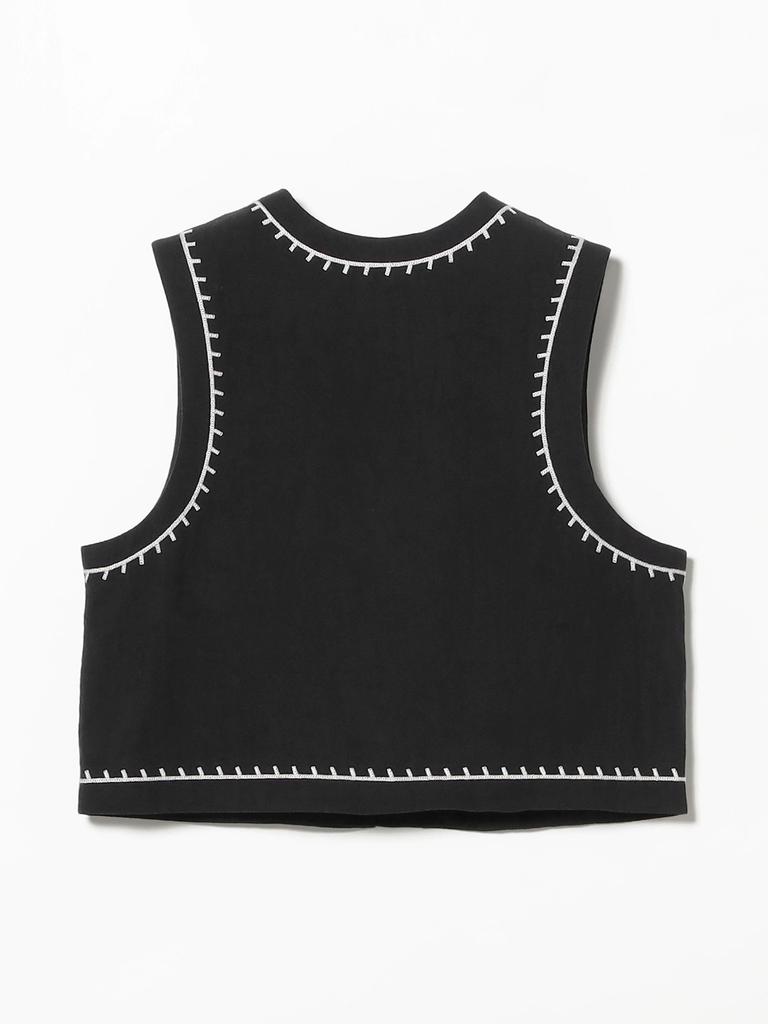 B:MING LIFE STORE by BEAMS Women's Cord Embroidered Down Jacket/Vest, Black, One Size